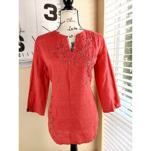 JM Collection Tunic 100% Linen Women Pink Salmon Size 10